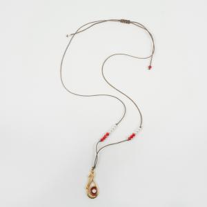 Necklace Brown "18" Beads Red
