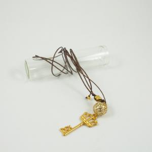 Charm Necklace Brown Key Gold