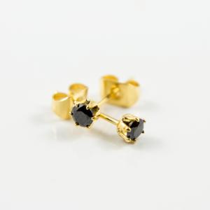 Gold Earrings Crystal Black 3mm