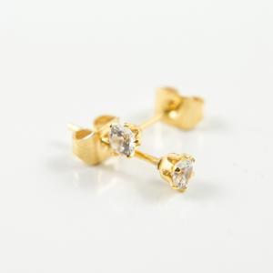 Gold Earrings Crystal White 3mm