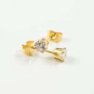 Gold Earrings Crystal White 4mm