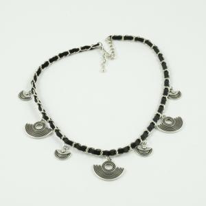 Necklace Suede Black Chain Silver
