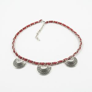 Necklace Suede Red Chain Silver
