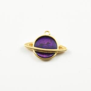Saturn Gold Enamel Purple 2.2x1.6cm
