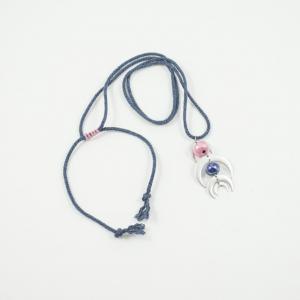 Necklace Blue Metalllic Crescent Silver