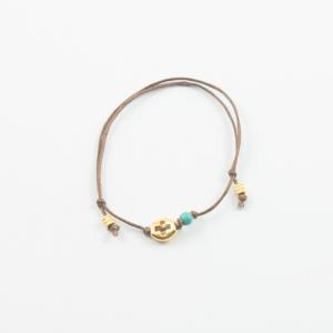 Βραχιόλι Καφέ Σταυρός Χρυσός