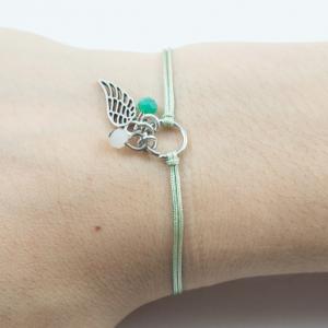 Bracelet Light Green-Feather Silver