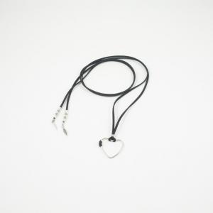 Necklace Black Suede Heart Silver