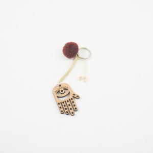 Keyring Wooden Hand of Fatima Brown