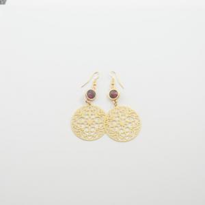 Earring Gold Crystal Red