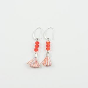 Earring Silver Beads Red