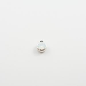Ασημί Μενταγιόν Λευκό Όπαλ 1.5x1.2cm