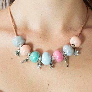 Necklace Lether Ceramic Beads