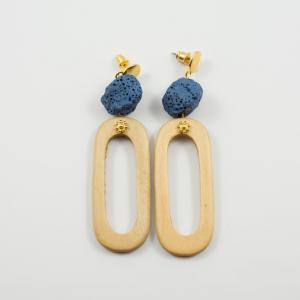 Wooden Earrings Lava Bead Blue