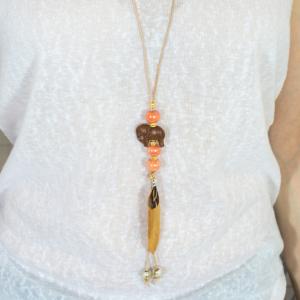 Necklace Ceramic Elephant Brown Feather