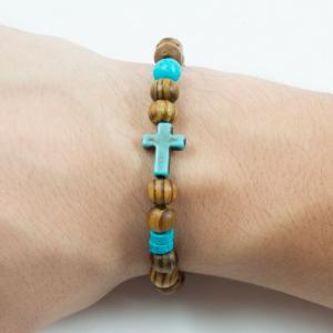 Bracelet Wooden Beads Cross