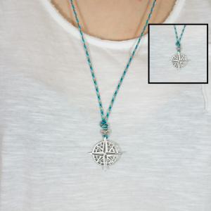 Κολιέ Τυρκουάζ Πυξίδα Ασημί