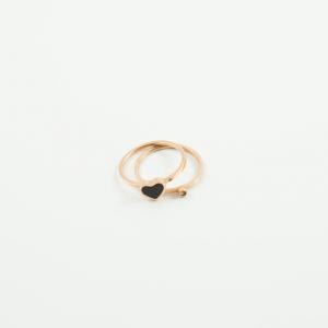 Steel Ring Pink Gold Double Heart