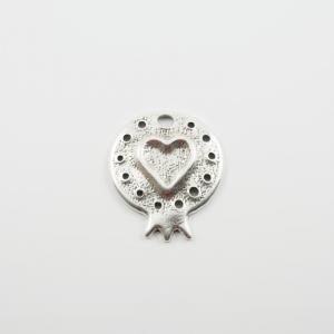 Metallic Pomegranate Heart Silver 4.7cm