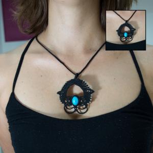 Macrame Necklace Black Τurquoise