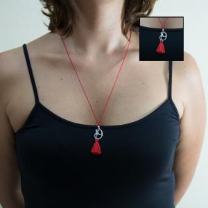 Necklace Red "19" Silver  Tassel