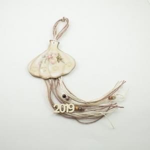 Γούρι 2019 Ξύλινο Σκόρδο Φούντα Λινάτσα