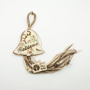 Γούρι 2019 Ξύλινη Καμπάνα Φούντα Λινάτσα