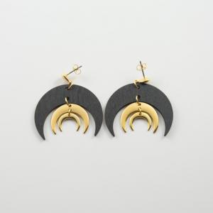 Earring Half-crescent Black-Gold