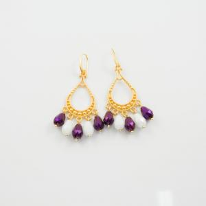 Earrngs Crystals Purple-Whte