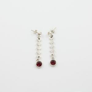 Earrings Silver Crystal Red