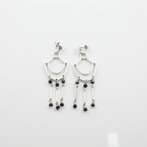 Earrings Silver Beads Black