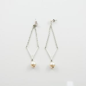 Earrings Chain Silver Pearl White