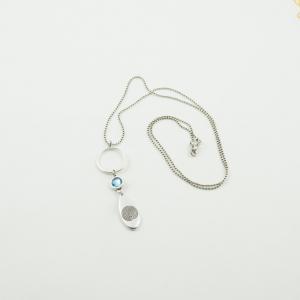 Necklace Silver Tear Zircon Light Blue