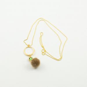 Necklace Gold Zircon Green Pon Pon