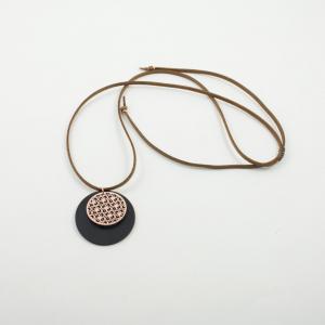 Necklace Motif Circle Black Pink Gold