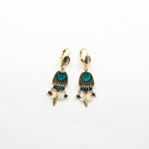 Earrings Feather Crystals Petrol