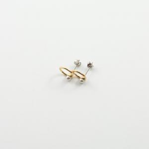 Metallic Earrings Circle Gold Pearl