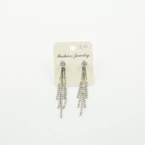 Earrings Fringes Silver Crystals
