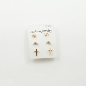 Set Earrings Crosses Gold