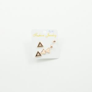 Set Earrings Triangles Pink Gold