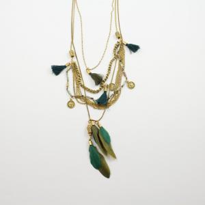 NEcklace Triple Motifs Feathers