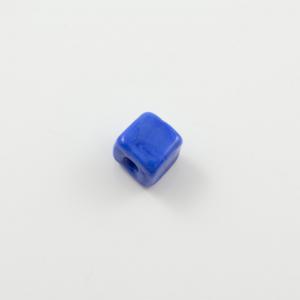 Glass Bead Cube Blue 10mm
