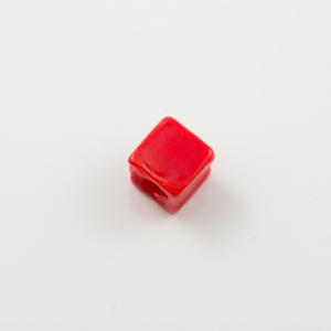 Γυάλινη Χάντρα Κύβος Κόκκινη 12mm