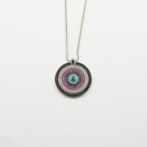 Necklace Eye Round Silver Strass