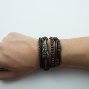 Σετ 4 Βραχιόλια Καφέ Φτερό