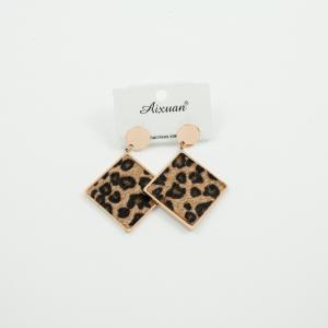 Steel Earrings Square Leopard