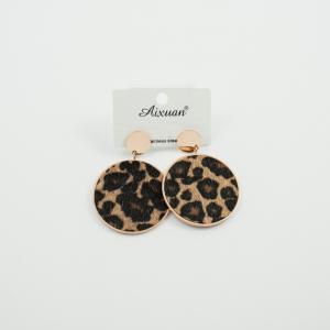 Steel Earrings Circle Leopard