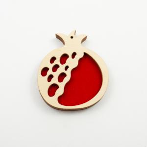 Wooden Pomegranate Red Suede 8.5x10cm