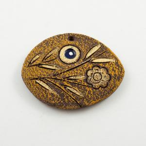 Ceramic Plate Brown Flower Eye