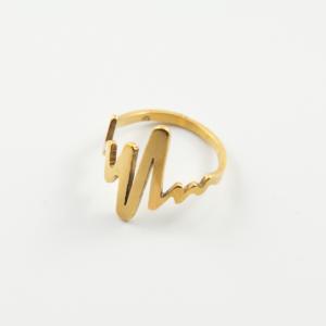 Steel Ring Cardiogram Gold
